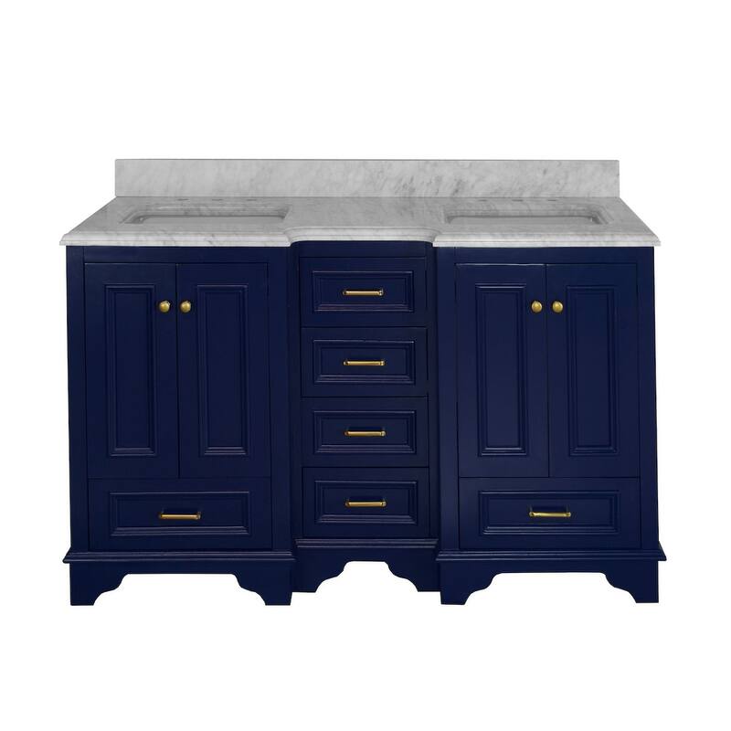 KitchenBathCollection Nantucket 60" Double Bathroom Vanity with Carrara Marble Top