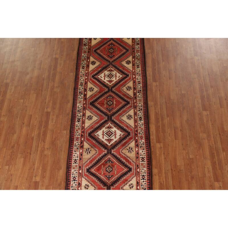 Ardebil Persian Vintage Runner Rug Hand-knotted Wool Carpet - 3'7"x 10'3"