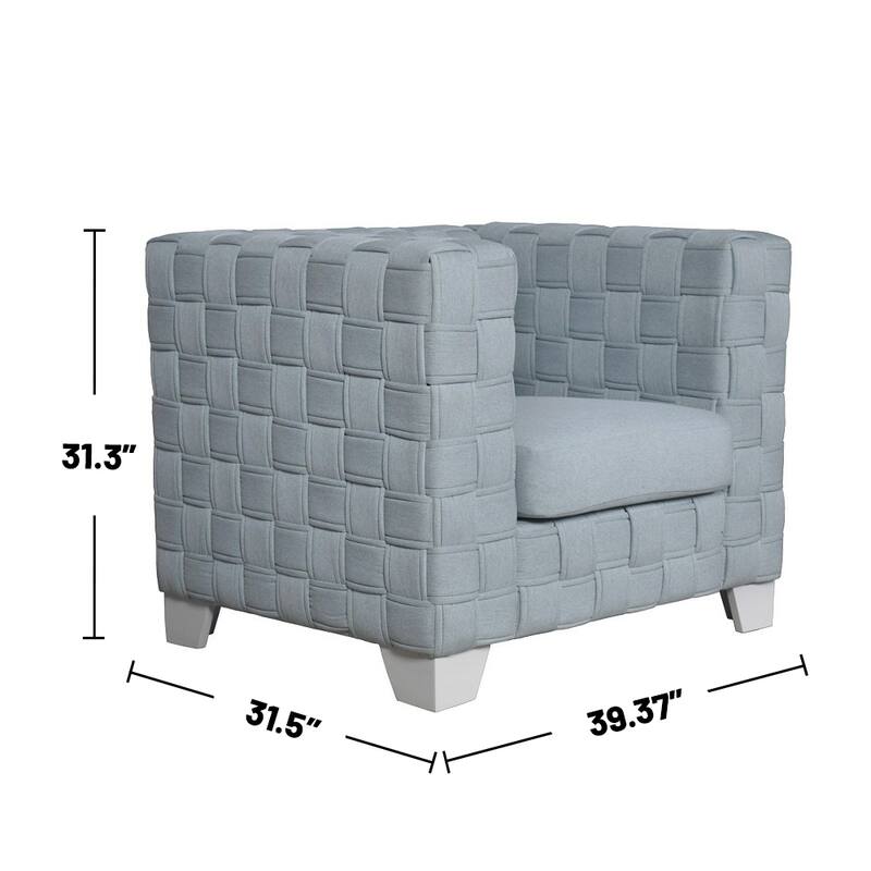 Chenille Upholstered Accent Chair in Light Teal and White