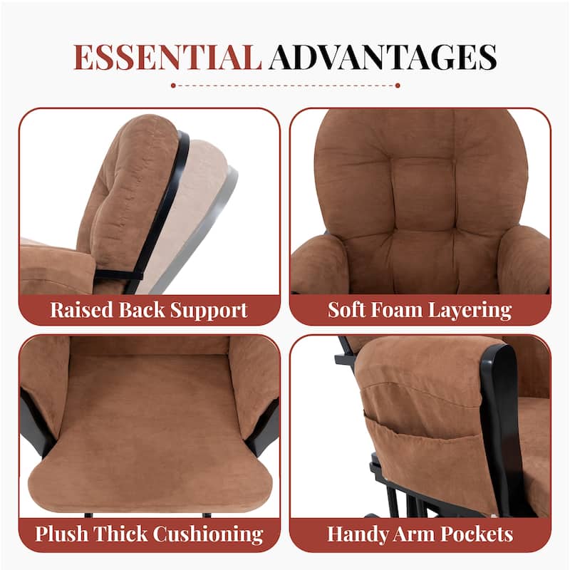 Nursery Glider and Ottoman Set - Reclining Rocker Chair with Padded Back, Armrests, and Cushions