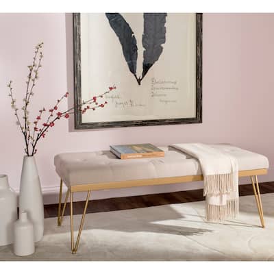 SAFAVIEH Marcella Beige/ Gold Bench - 46.8" x 19.3" x 18"