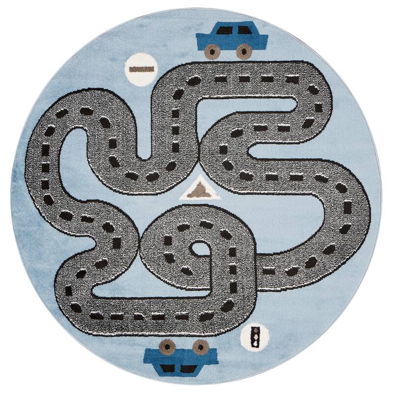 Wren Light Blue Race Track Children's Indoor Area Rug by Sevita