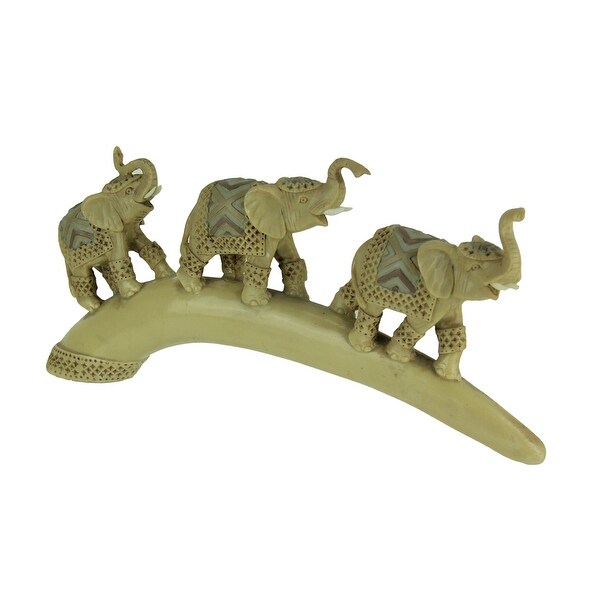 3 Elephants On Tusk Decorative Statue - 6.75 X 14.25 X 2 inches