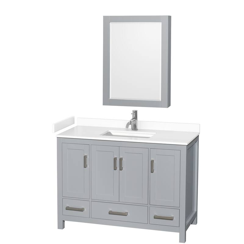 Sheffield Single Bathroom Vanity Set, Cultured Top, Medicine Cabinet - 48-Inch Single - Gray, White Cultured Marble Top, Chrome Trim