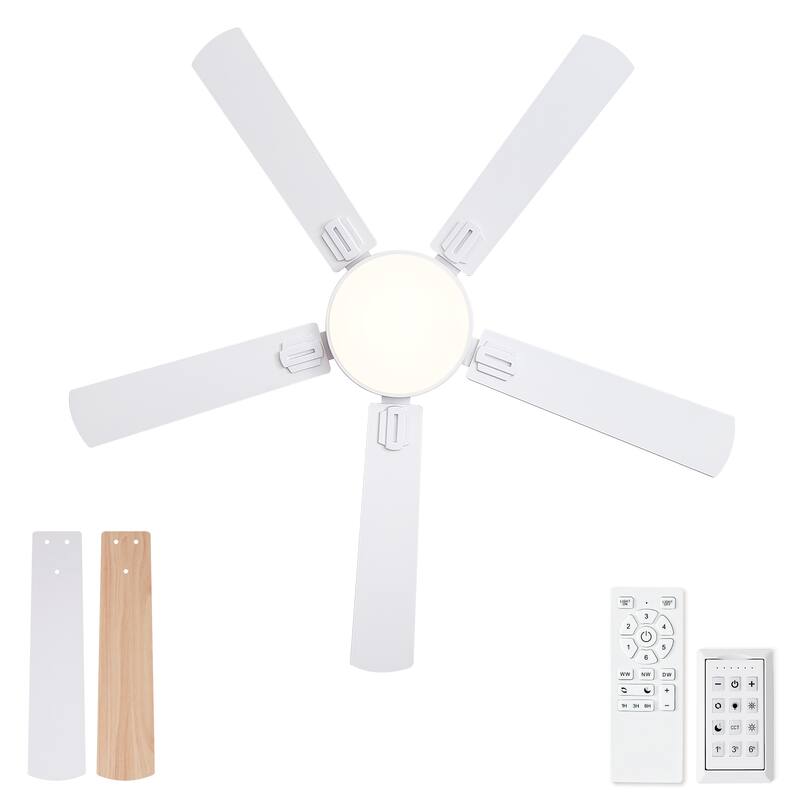 Sofucor 52 Inch Low Profile Flush Mount 5 Blades Ceiling Fan with Dimmable Light and Remote Control - 52 Inches