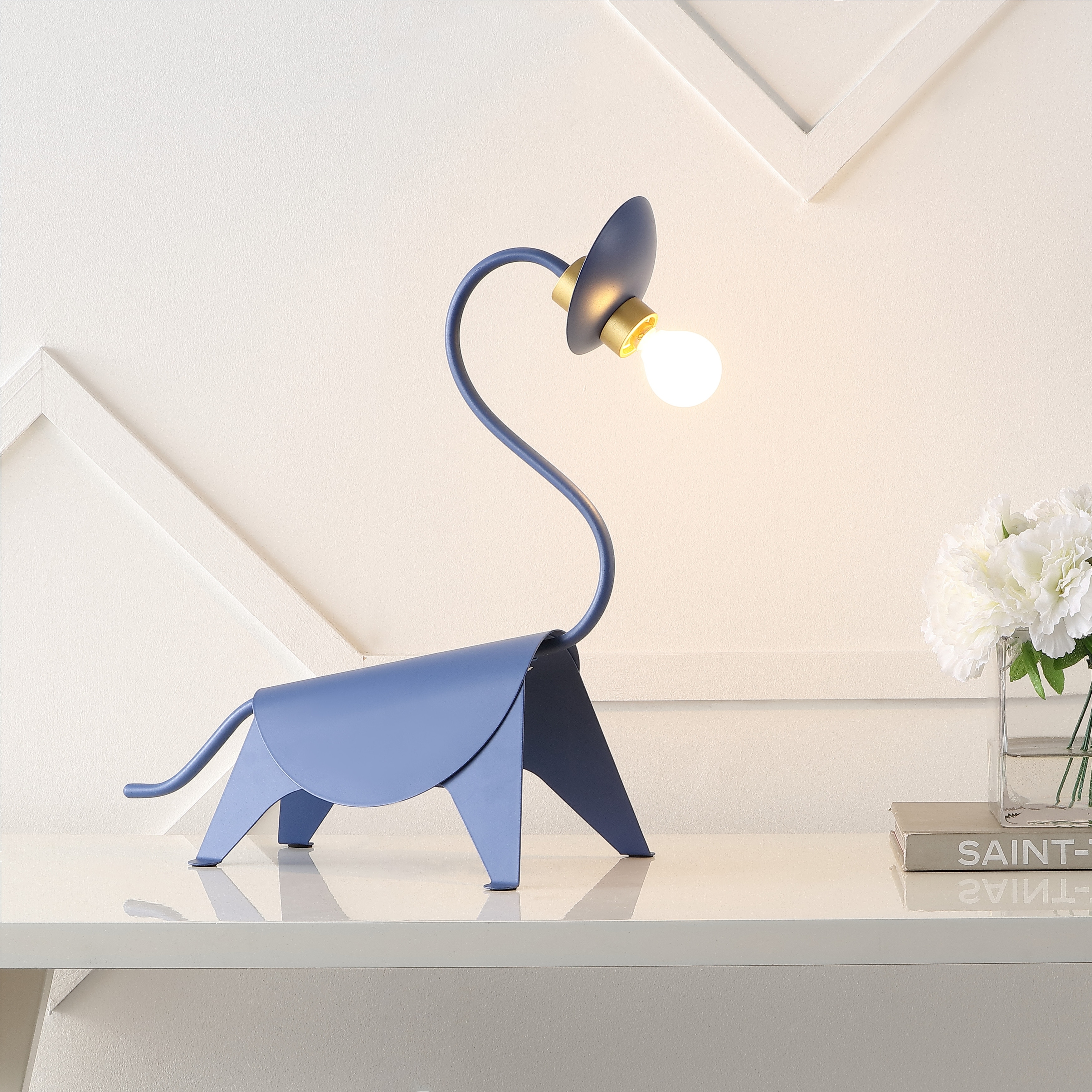JONATHAN Y Alexia 16" Modern Industrial Iron Brachiosaurus LED Kids' Lamp, Blue