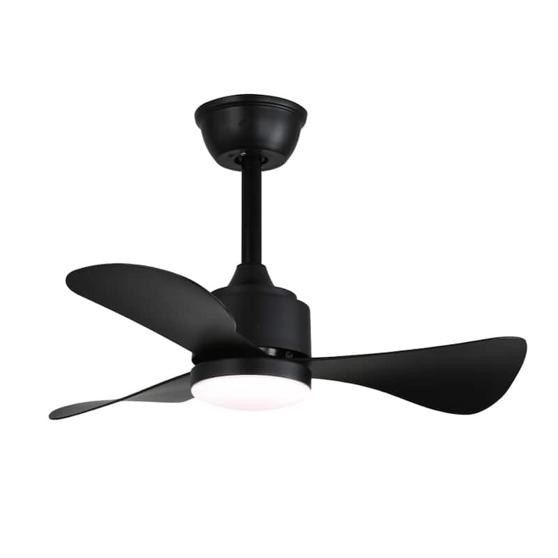 28 in. Modern Downrod Mount Ceiling Fan with 3-Color Light, 3 ABS Blades, Reversible DC Motor - Black