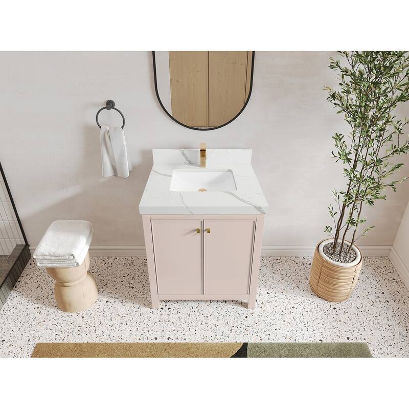 Willow Collections 30 in. W x 22 in. D Chicago Single Sink Bathroom Vanity with Countertop - 2”Calacatta Laza - Pink
