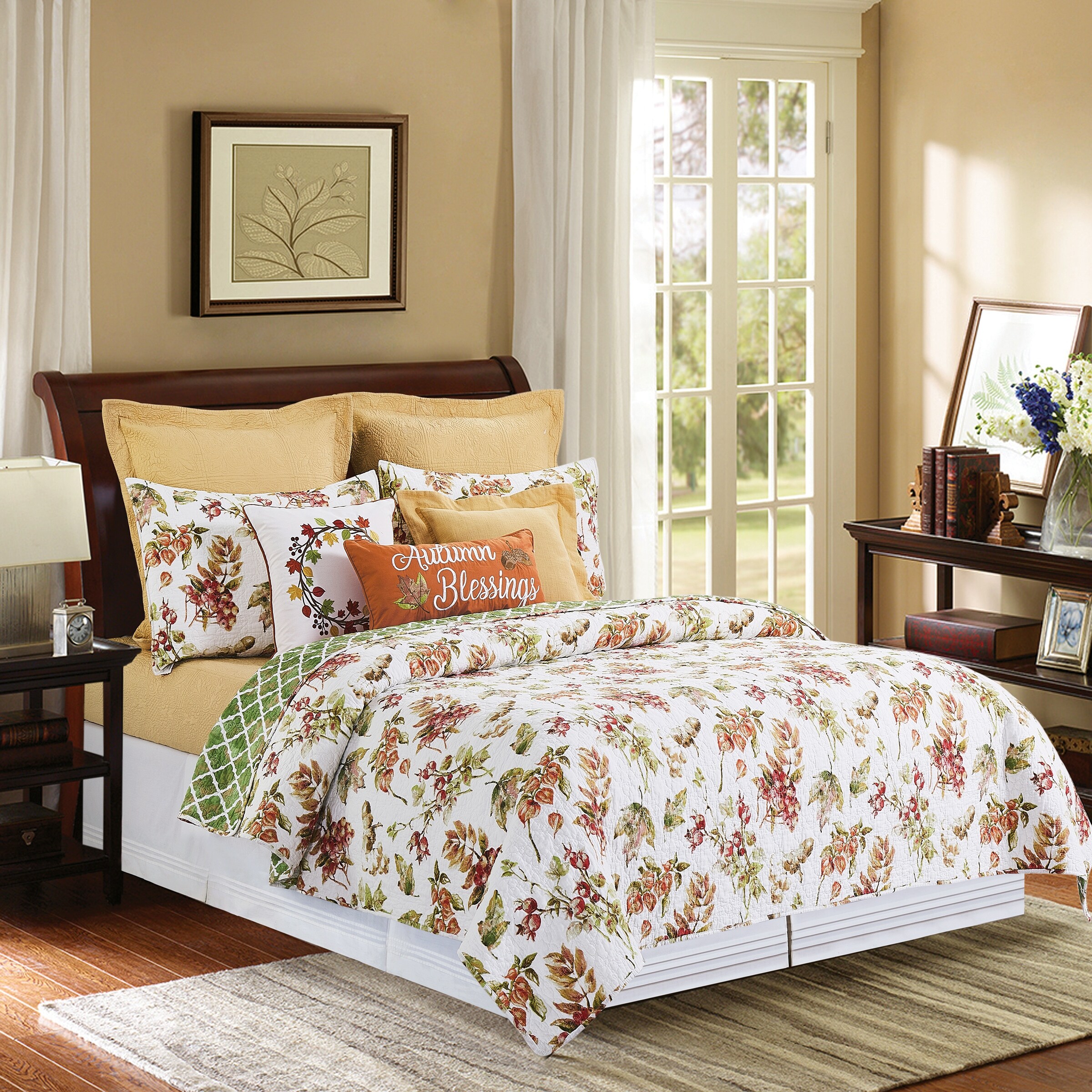 Maple Fall Leaves Cotton Quilt Set - Reversible and Machine Washable