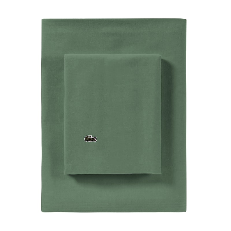 Lacoste Percale Cotton Ivy Green Solid Sheet Set with Pillowcases - King