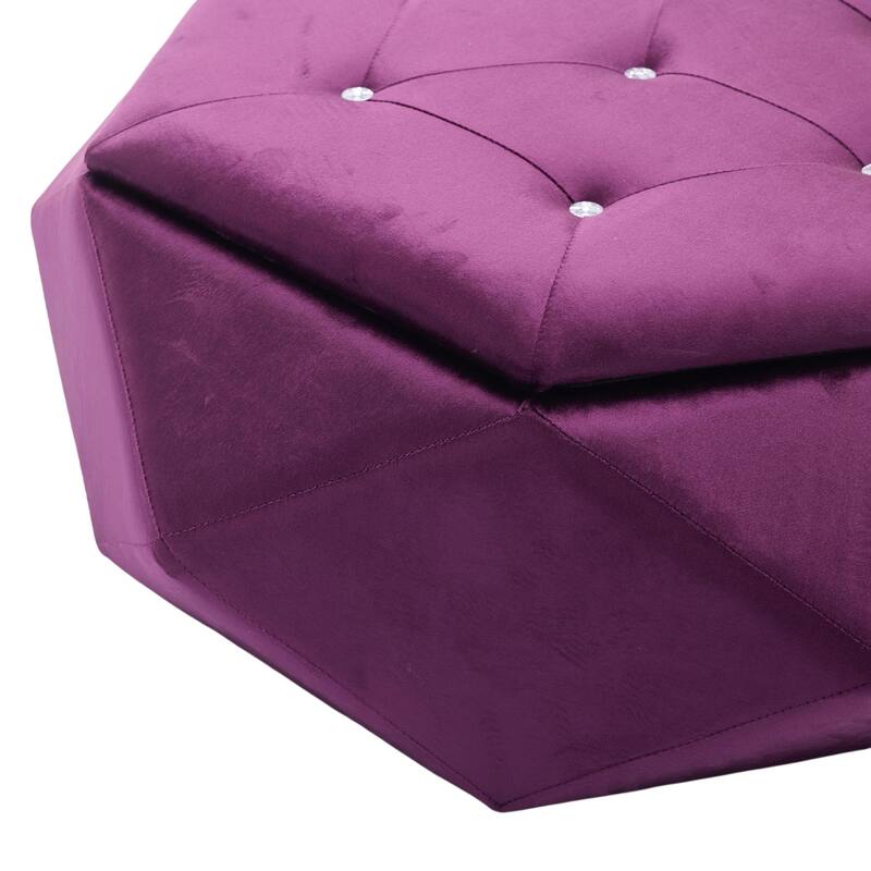 Velvet Polygon Ottoman with Diamond Lid, Multi-Functional Tufted Stroage Ottoman for Bedroom Entryway Foot Rest Stool