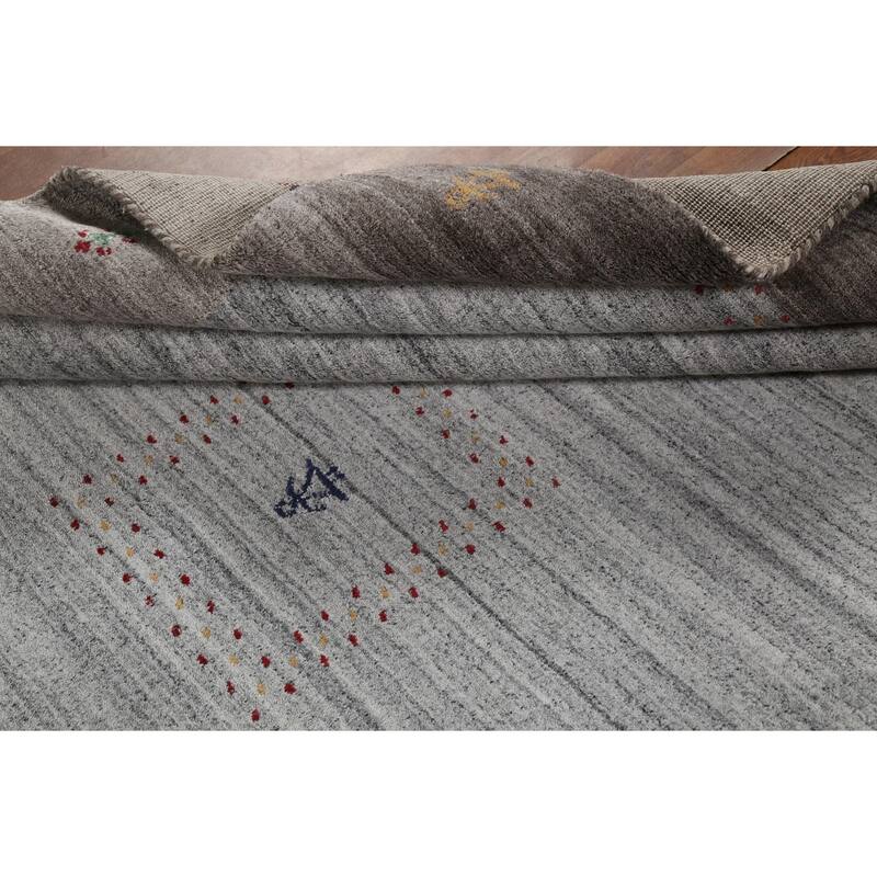 Striped Gabbeh Indian Area Rug Handmade Oriental Grey Wool Carpet - 6'9"x 8'2"