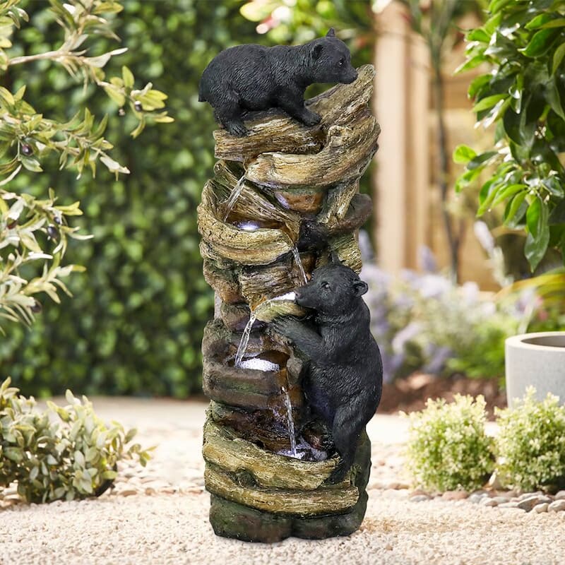 5 Tier Animal Water Fountain for Outdoor Garden Porch Yard, Bears Waterfall Fountain - N/A