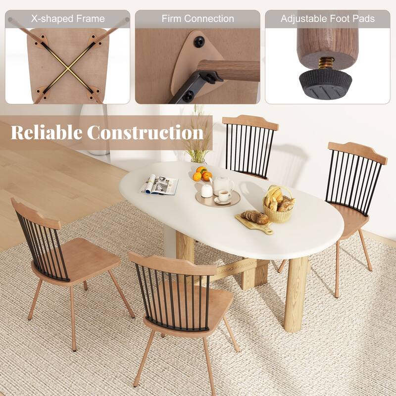 Gymax Windsor Chair Set of 4 Metal Legs Supported Dining Chair