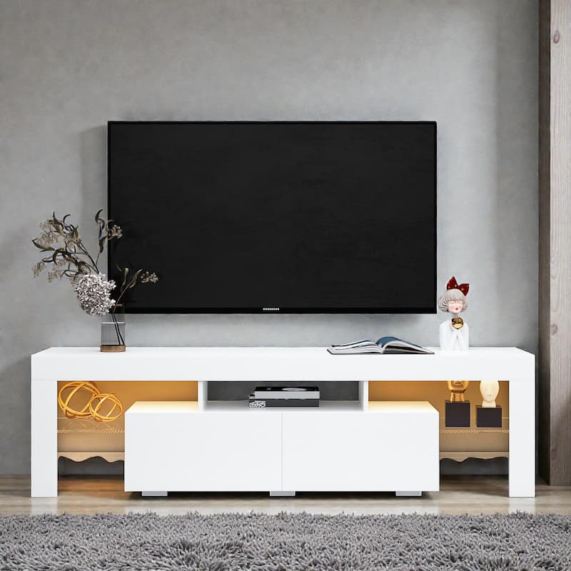 Modern 63" TV Stand with 20-Color LED Lights, Remote Control Media Console for 60-69 Inch TVs