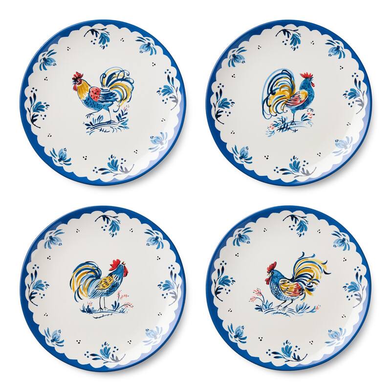 Certified International French Rooster 11" Dinner Plates, Set of 4 Assorted Designs - 11.00"L x 11.00"W x 1.25"H