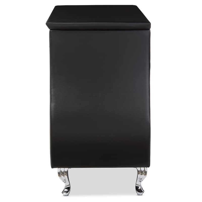 Modern 6-Drawer Dresser - Black Faux Leather Chest of Drawers with Steel Accents - Large Storage Unit