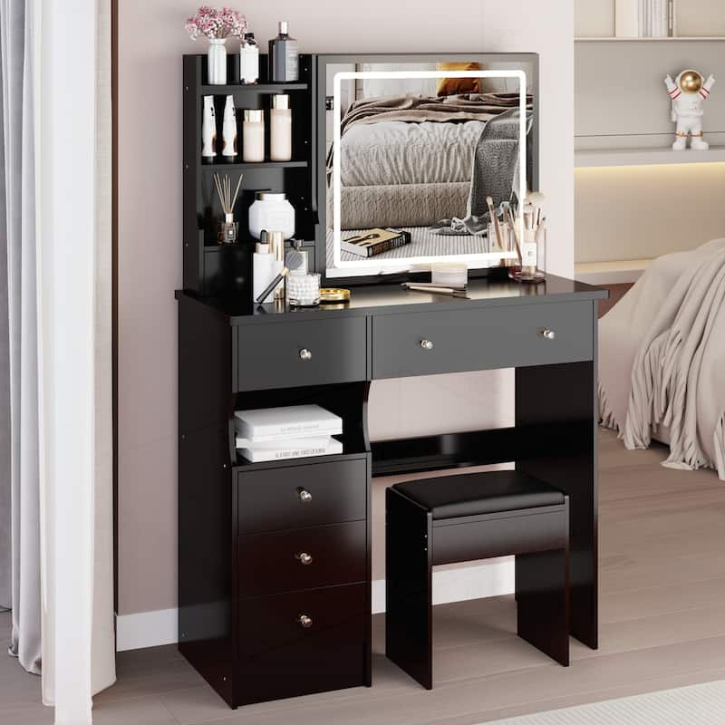Versatile Desktop Vanity Table with Cushioned Stool and Advanced LED Mirror