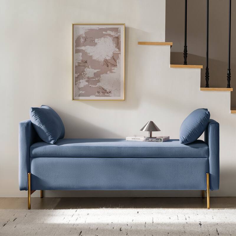 Angelus Modern 56''W Upholstered Flip Top Storage Bench withTwo Pillows and Arms by HULALA HOME