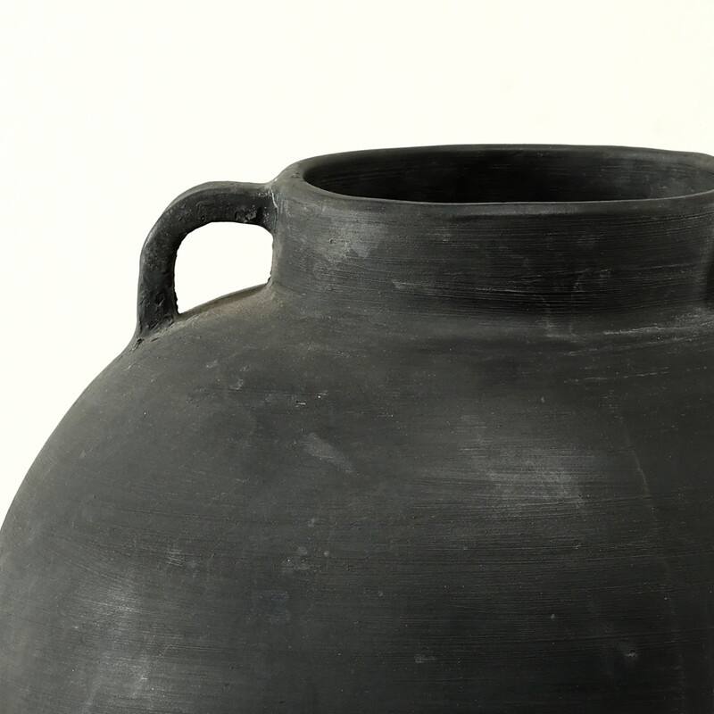 14 Inches High Earthy Gray Vase with Two Decorative Handles
