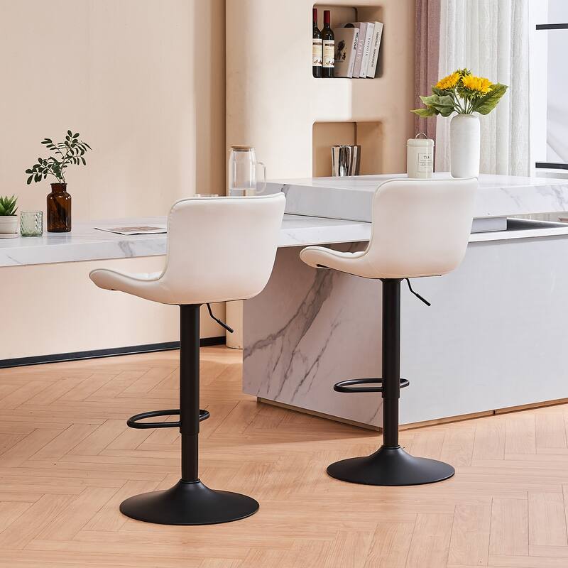 Modern Faux Leather Bar Stools Set of 2, Adjustable Height, Swivel Counter Stools