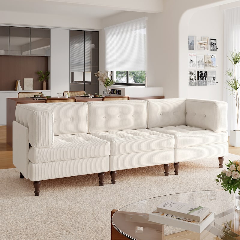 Madison Oversized Upholstered Corduroy Modular Sectional Sofa - Beige-3 Piece Type1