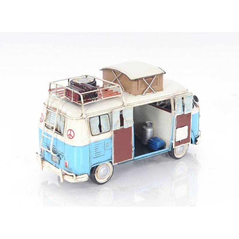 HomeRoots 6" Blue And White Metal Volkswagen Bus Sculpture - 11.5' X '6' X '5.5