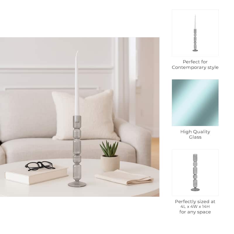 Modern Candle Holder with Stacked Sculptural Glass Base