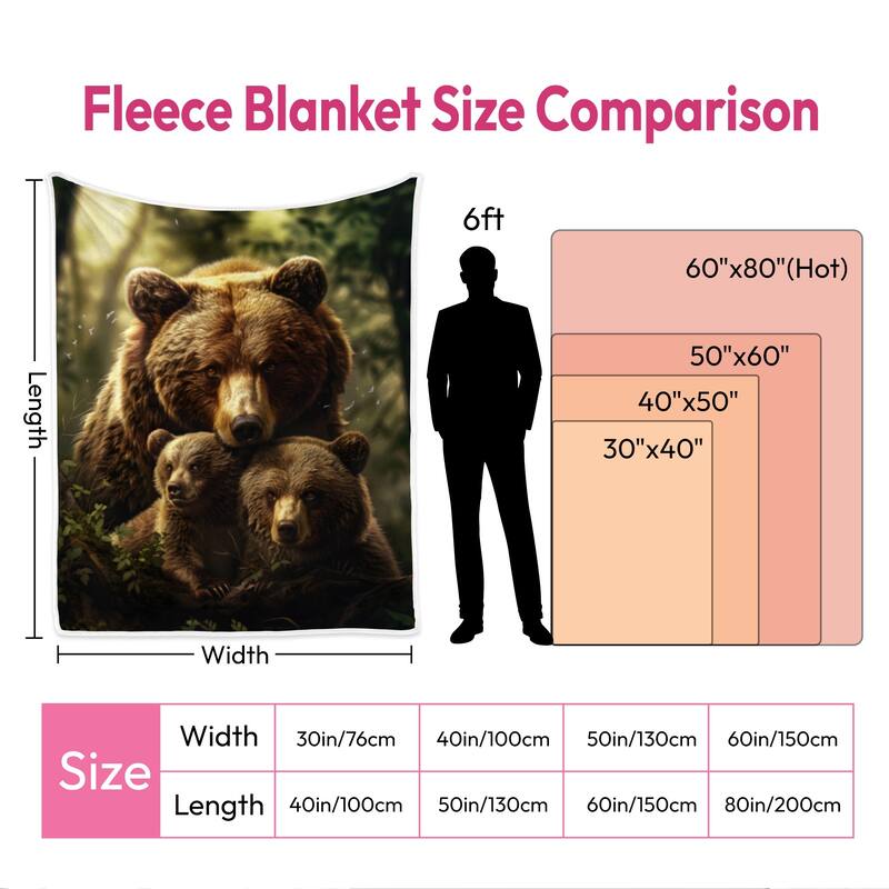 Bear Flannel Fleece Throw Blanket, Wild Animal All Season Bed Blanket for Bed Sofa Couch