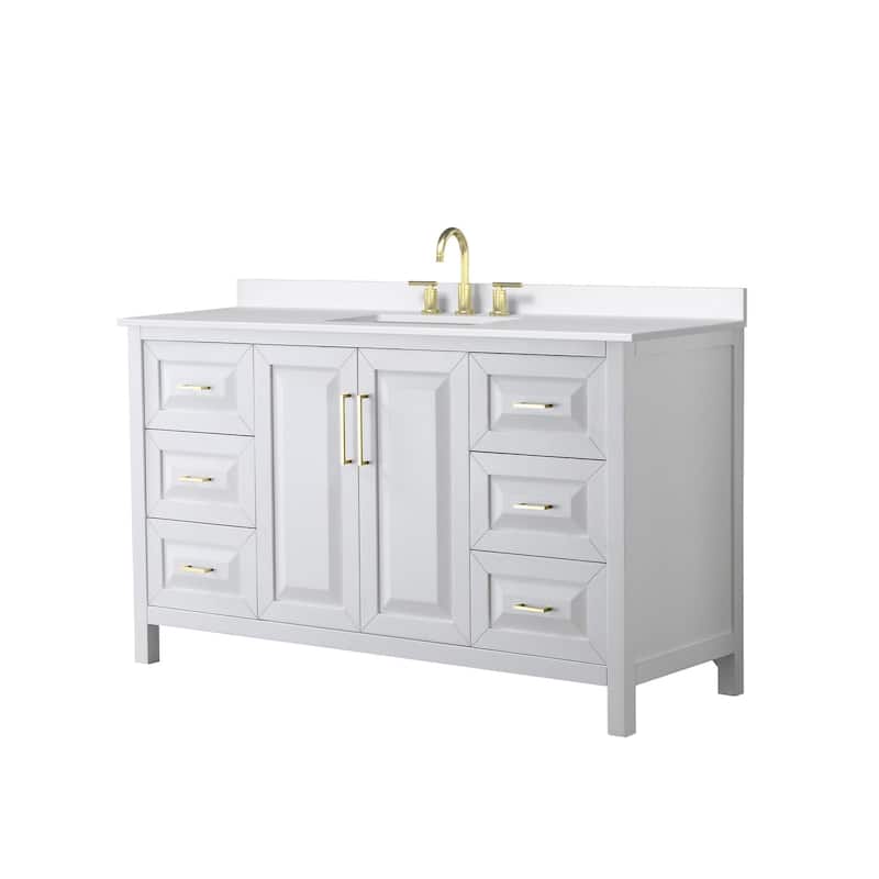 Wyndham Collection WCV252560S-QTZ-US3MXX Daria 60" Free Standing - White / White Quartz Top / Brushed Gold Hardware