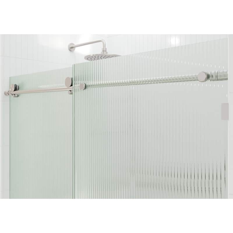 Galaxy 60 in. x 60 in. Fully Frameless Fluted Glass Sliding Bathtub Doors - Righthand