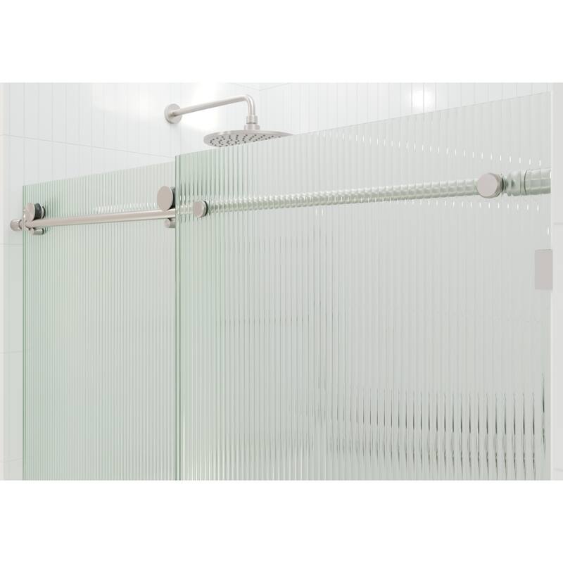 Galaxy 60 in. x 78 in. Fully Frameless Fluted Glass Sliding Shower Doors - Righthand