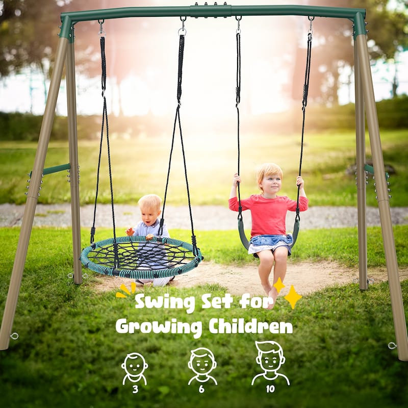 Hapfan 7.5ft Tall 500lbs Heavy Duty Swing Sets for Kids and Adults with Spider Swing and Belt Swing Perfect for Backyard Fun