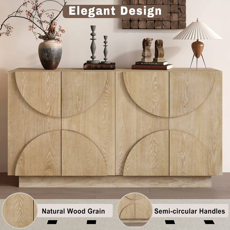 4-Door Large Storage Sideboard with Semi-Circular Handles and Adjustable Shelves for Dining Room and Living Room