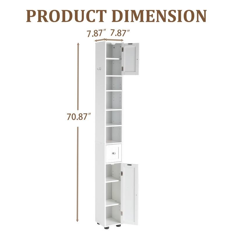 White Bathroom Storage Cabinet Narrow With 1 Drawer 2 Doors 4 Tiers