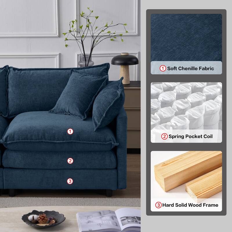 105" L-Shaped Modular Sectional Sofa with Ottoman, Soft Chenille Upholstery, 3-Seater Couch