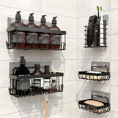 Cheer Collection 5 Pack Stainless Steel Shower Caddy Set Wall Mounted No Drill Storage Organizer - Pack of 5