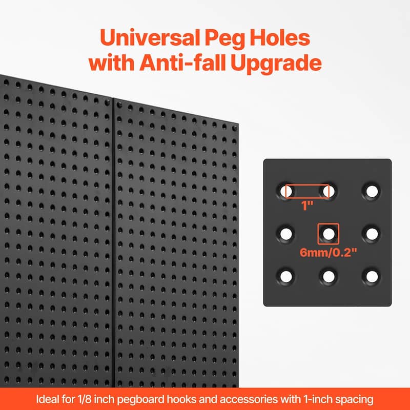 Black Metal Pegboard Panels with Volcanic Holes, 132 lbs Load - 12" L x 0.75" W x 24" H