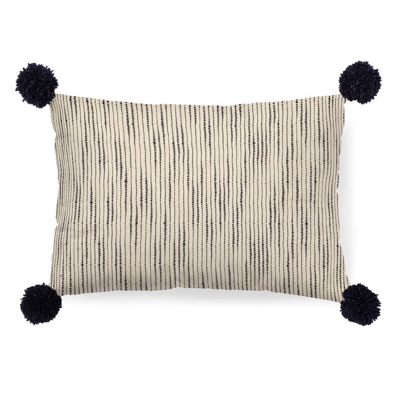 Krystal Cream/Blue Pom Pom Decorative Pillow Cover - 13.0L x 21.0W x 0.2H