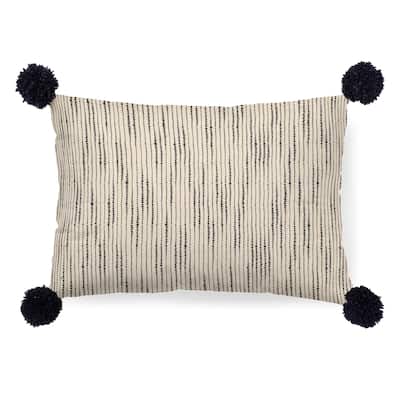 Krystal Cream/Blue Pom Pom Decorative Pillow Cover