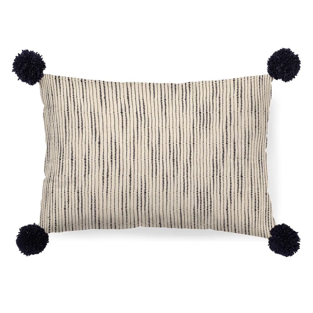 Krystal Cream/Blue Pom Pom Decorative Pillow Cover