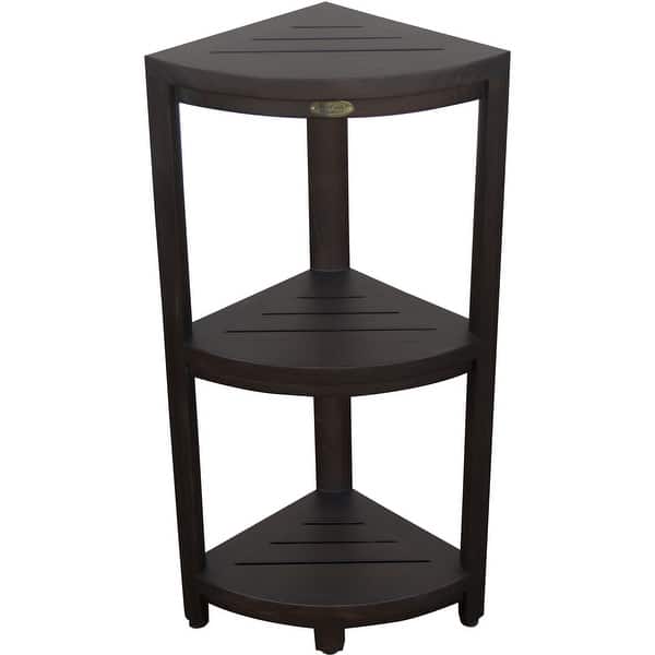Teak Three Tier Corner Corner Shower Shelf in Brown Finish Teak Three Tier Corner Corner Shower Shelf in Brown Finish