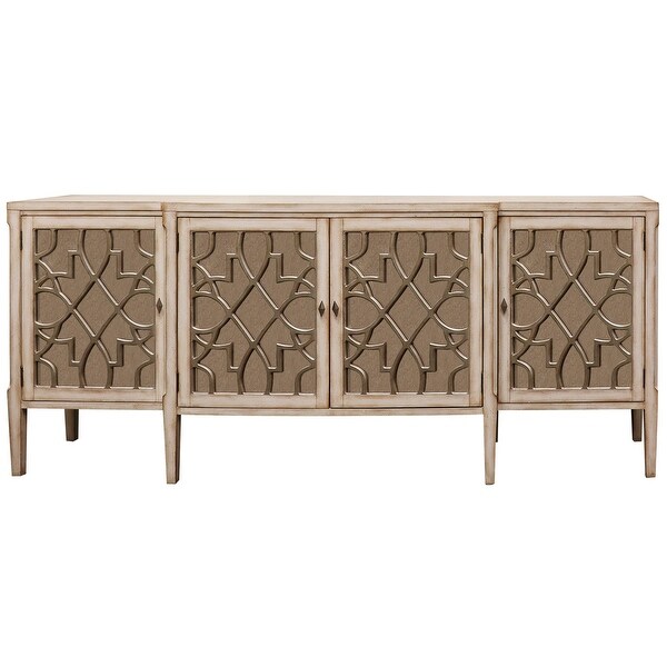 StyleCraft Natural with Antique Mirror Front 4-Door Breakfront Console. Opens flyout.