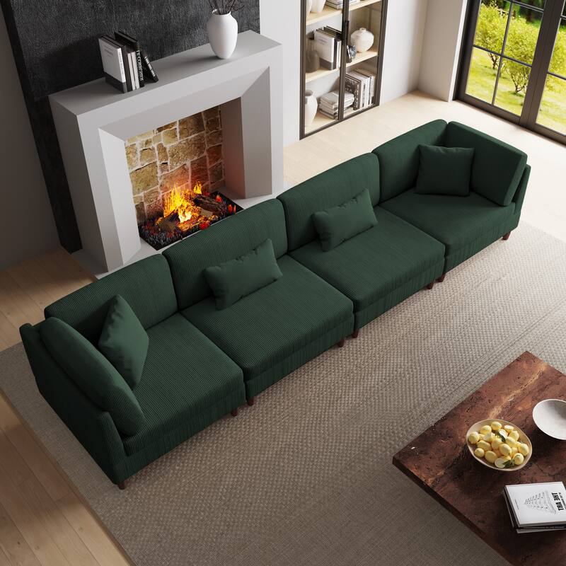 4-Piece Modern Corduroy Modular Sectional Sofa with pillows For Living Room