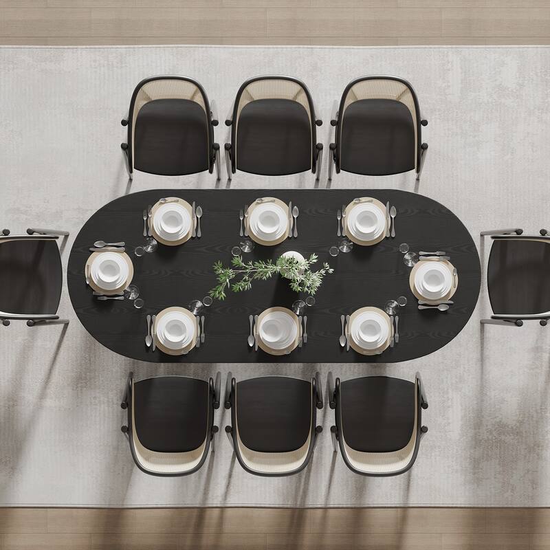 79" Dovelina Oval Dining Table with Rattan Double Pedestal for 8 People