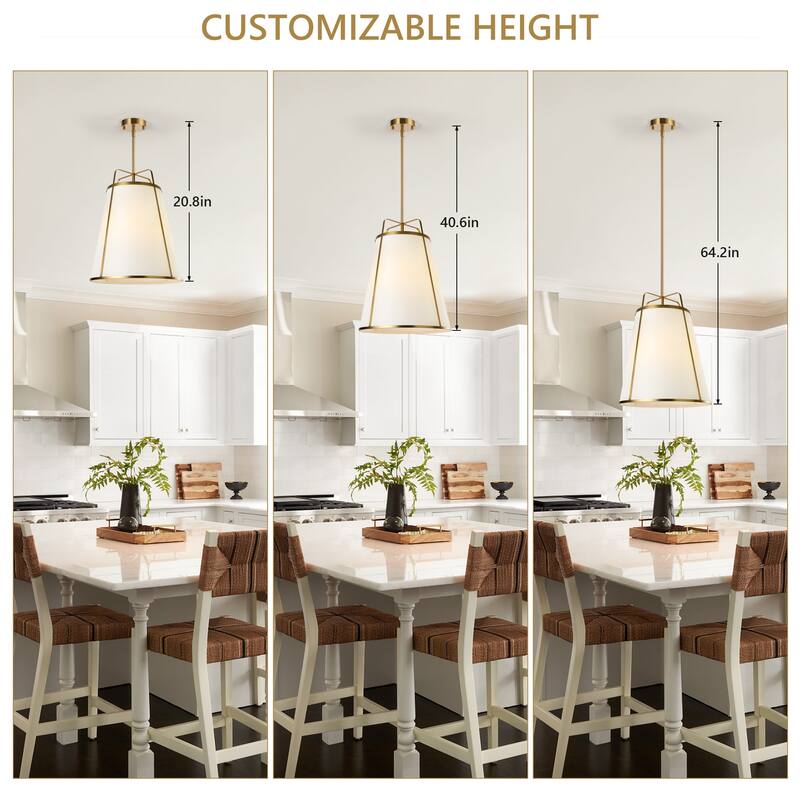 3-Light Modern Fabric Chandelier 16"x 19.7" Farmhouse Pendant Lights - 16inch x 19.7inch