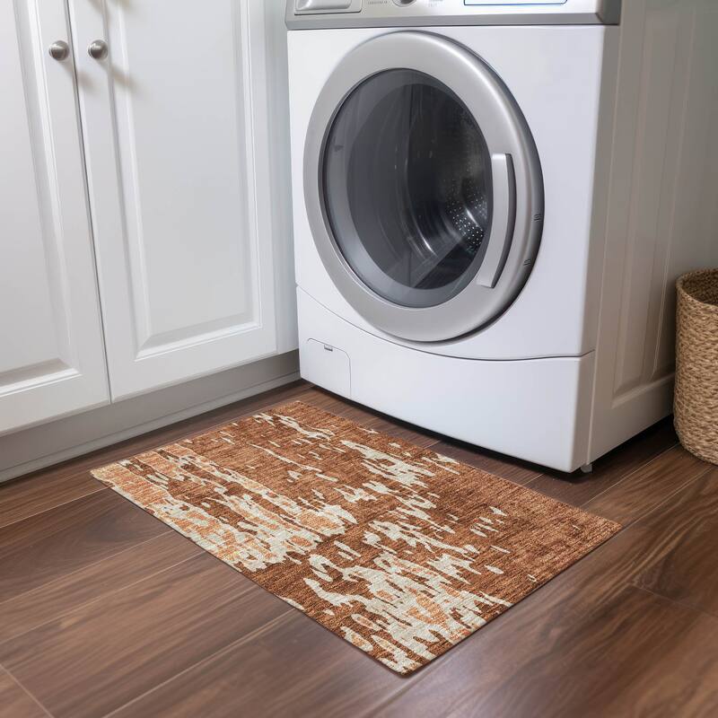 Machine Washable Indoor/ Outdoor Abstract Contemporary Chantille Rug