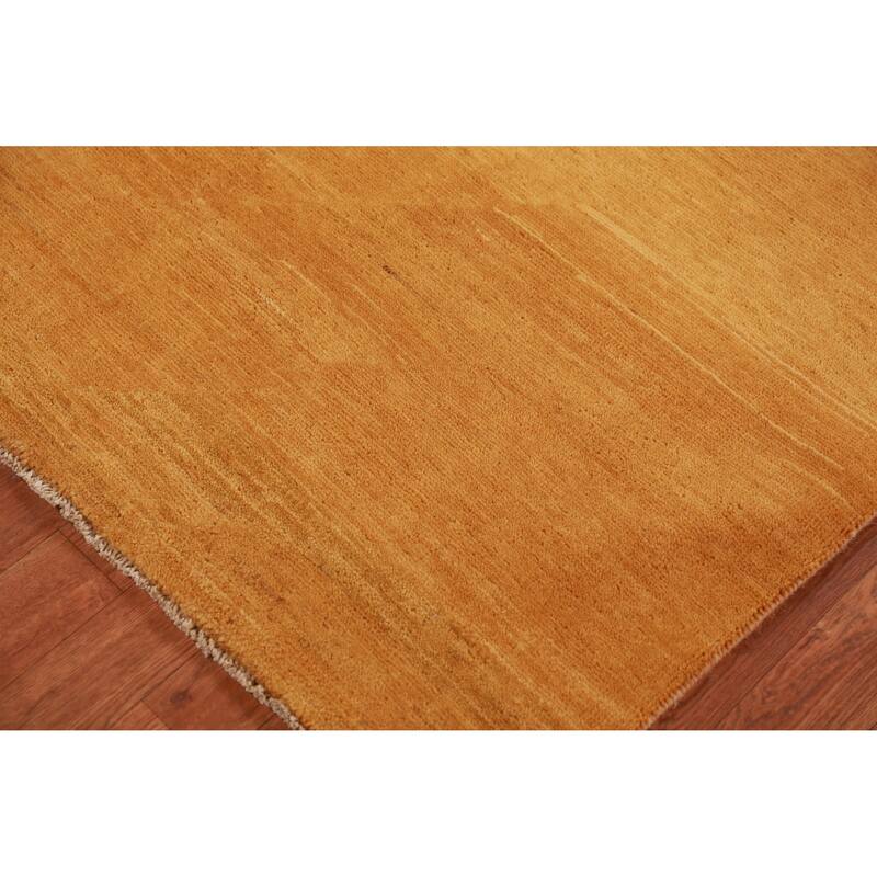Yellow Gold Modern Gabbeh Oriental Rug Hand-Knotted Wool Carpet - 3'5" x 4'10"
