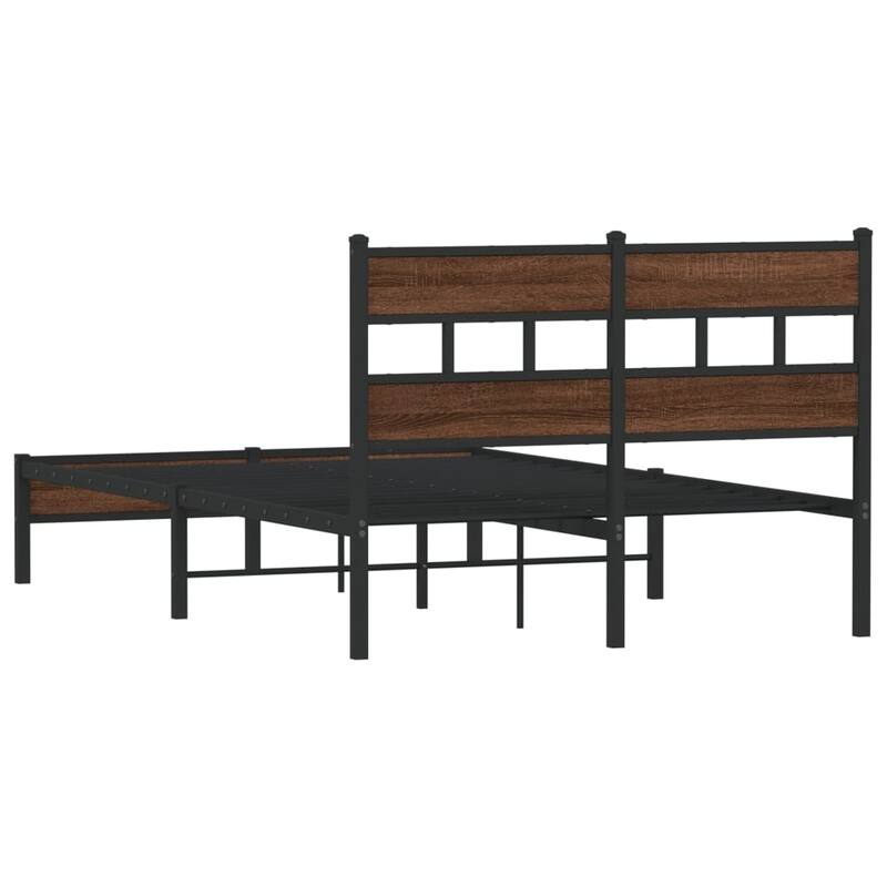 vidaXL Bed Frame Brown Oak Steel, Engineered Wood Small Double Bed Frame - 49.2 x 77.2 x 36.0