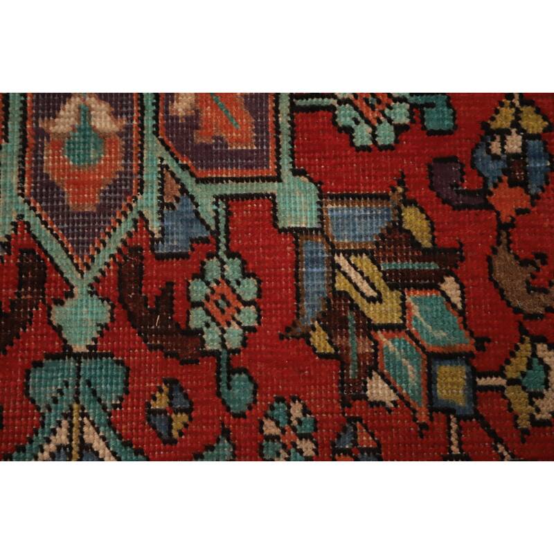Hand Knotted Oriental 100% Wool Carpet Traditional Floral Red Tabriz Runner Rug - 10' 6'' X 3' 1''